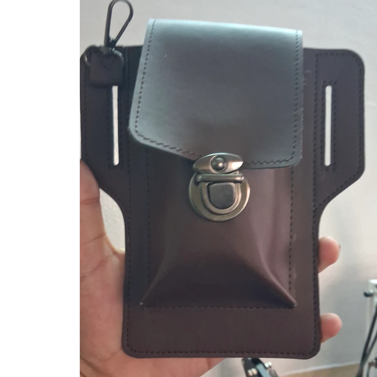 Black premium leather belt pouch