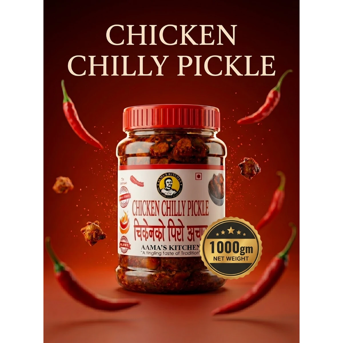 Aama’s Kitchen Chicken Chilly Pickle 1000gm