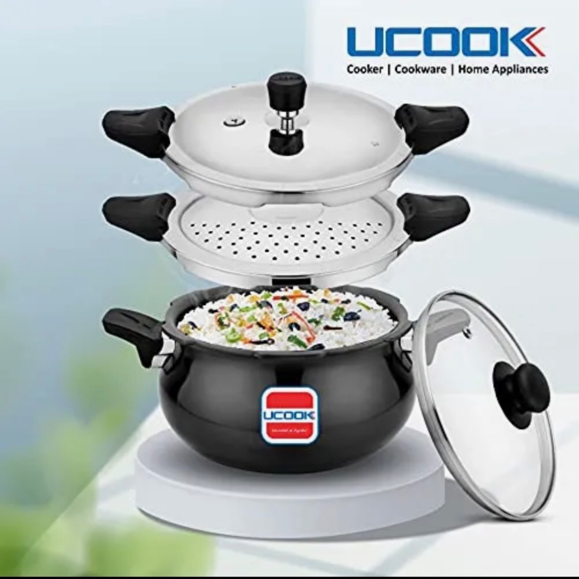 3 Litre UCOOK Smart 3 in 1 Induction Base Multipurpose Pressure Cooker,Black